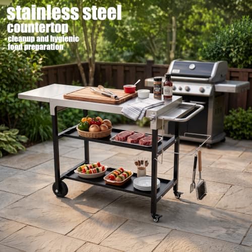 ARC Advanced Royal Champion 43" W x 17" D Grill Cart Table,Foldable Blackstone Griddle Stand,440lbs Stainless Steel Grill Table Pizza Oven Stand with Wheels for Ninja Woodfire Grill