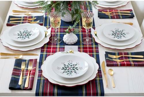 Solino Home 100% Pure Linen Table Runner Black, Stewart Plaid 14 x 108 in