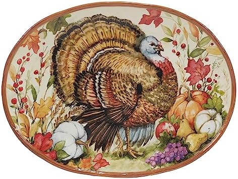 Harvest Blessings Ceramic Oval Turkey Platter – The perfect showpiece for Thanksgiving, this festive platter beautifully presents turkey, roasts, or holiday favorites with seasonal charm