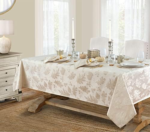Newbridge Fall Damask Tablecloth Ivory Gold 60 x 144 Inch Rectangle