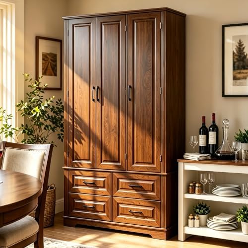 Merax 72" Farmhouse Pantry Cabinet with Pull-Out Trays & Door Storage