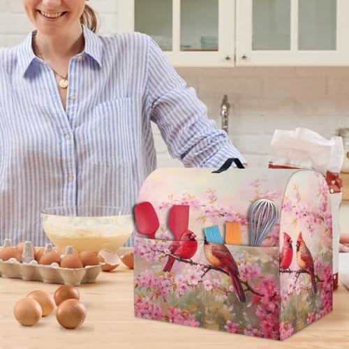 Cardinal Bird with Flower Kitchen Aid Mixer Covers Pink Stand Mixer Dust Covers Protector 4.5-8 Quart Mixer Covers Fit Tilt Head & Bowl Lift Models