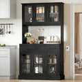 DWVO Kitchen Pantry Storage Cabinet with Microwave Stand, 71'' Tall Kitchen Hutch Cabinets with Power Outlet, Modern Food Pantry Hutch with Drawers ＆ Shelves for Home, Pack of 1, Black