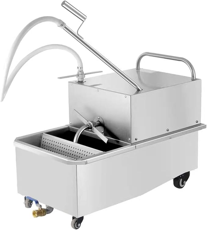 Hakka Deep Fryer Filter Machine with Oil Drain, Commercial Mobile Oil Filter System 550W For Restaurant with 32L/min Flow Rate, 48L, 3/4 HP, Come with 5pcs Filter Paper