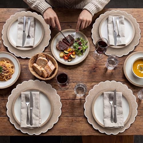 Set of 36 Linen Cotton Placemat 15 Inch Round Scalloped Placemat