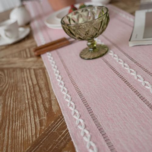 Niviy Table Runners 90 Inches Long with Tassels - Gifts for Her, Pink Boho Embroidered Table Runner Farmhouse Rustic Linen Runners for Wedding Party Baby Shower Home Decor (Pink, 12"×90")