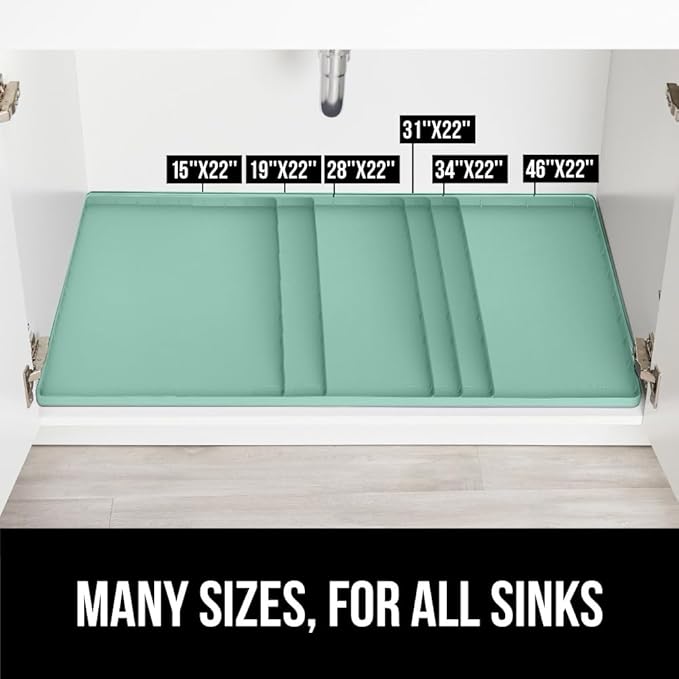 GORILLA GRIP Waterproof Silicone Under Sink Mat with Raised Lip for Kitchen and Bathroom, Cabinet Shelf Liner Stay in Place Mats Dishwasher Safe Drawer Liner, Organizer Tray, 15 x 22 in, Mint