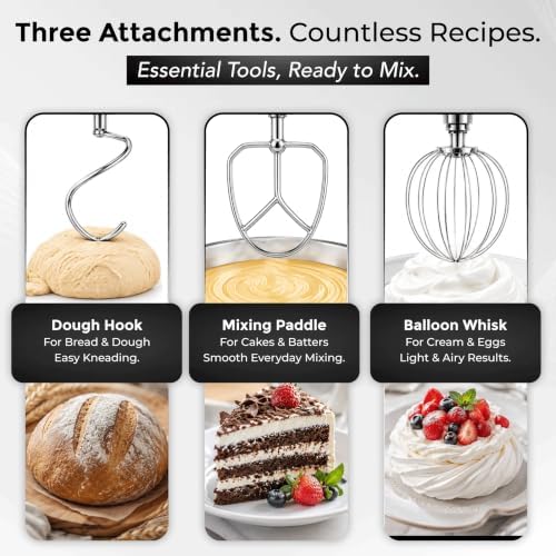 KOCHSTELLE Black Electric Stand Mixer 6.8 Quart Qt, 660W, 6-Speed Adjustable, Stainless Steel Planetary, Portable, Compact & Elegant Kitchen Mixer for Baking & Cooking