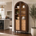 Christopher Knight Home Huxley 69"Tall Arched Kitchen Pantry Cabinet with Hidden Drawer, Wooden Pantry Cabinets for Kitchen Storage, Kitchen Storage Cabinet with Adjustable Shelves+Glass Door, Walnut
