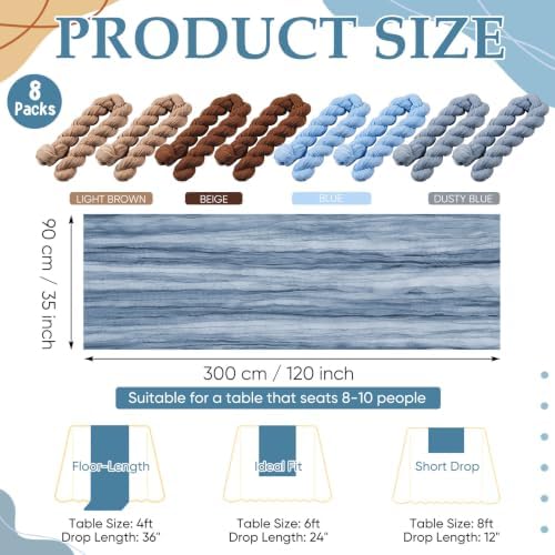 6 Pcs Blue and Brown 118" Cheesecloth Table Runner Boho Decor