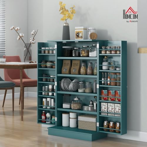 HOMCOM 41" Kitchen Pantry Storage Cabinet 12 Door Shelves Blue