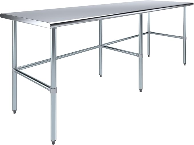 AmGood Stainless Steel Work Table Open Base | NSF Kitchen Island Food Prep | Laundry Garage Utility Bench (96" Long X 30" Deep)
