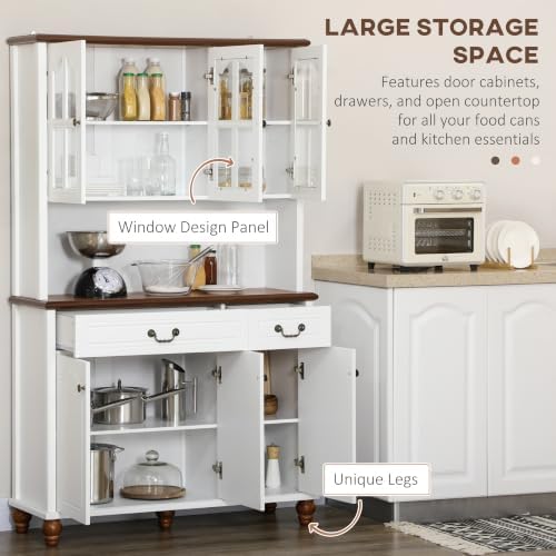HOMCOM 71" Kitchen Pantry Cabinet Kitchen Hutch Window Pane Doors White