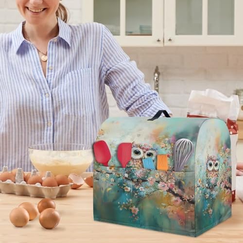 Funny Owl Print Stand Mixer Cover Compatible with 4-8 Qt Kitchen Aid Mixer Covers Anti-Stain Kitchen Appliance Dust Cover with Handle Pockets