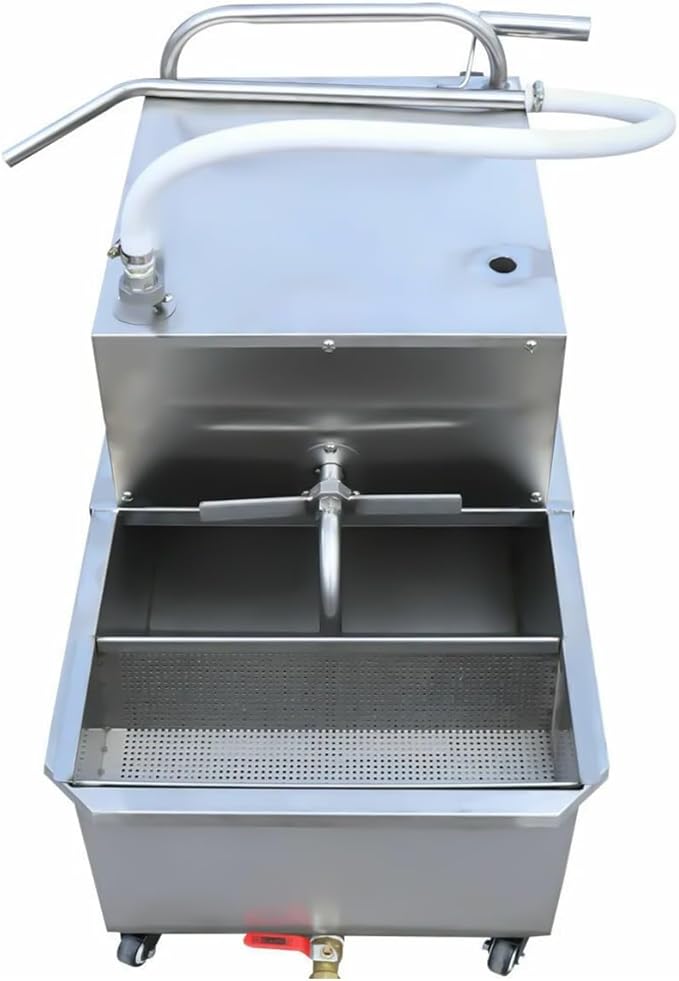 Mobile Fryer Filter Machine, 110V 550W 55L Portable Oil Filter Truck Cart Fryer Separator Oil Filtration System W/Oil Return Line for Restaurant Supermarket, Silver
