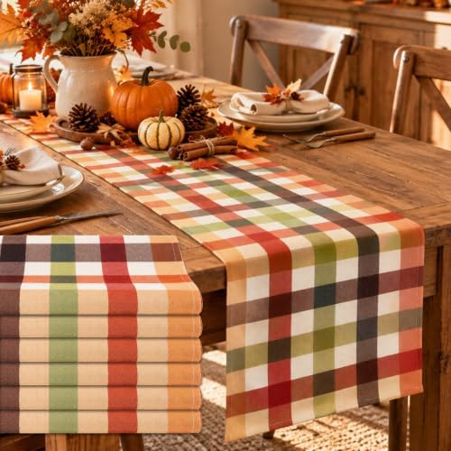 2 Pcs Fall Plaid Table Runner 72 X 13 Inch Thanksgiving Gingham Table Decor
