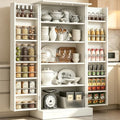 kepptory 47" Kitchen Pantry Storage Cabinet, Freestanding Tall Cabinet with Doors and Adjustable Shelves, Large Food Storage Organizer for Kitchen, Dining Room, Living Room, Farmhouse Cupboard, White