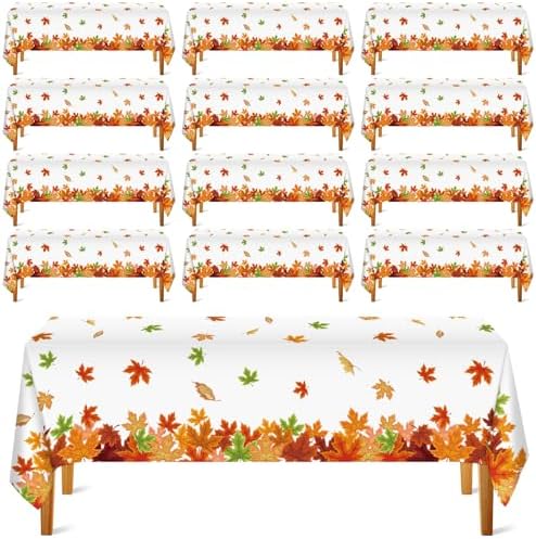 Unittype 12 Pcs Fall Maple Leaf Tablecloth Disposable Plastic