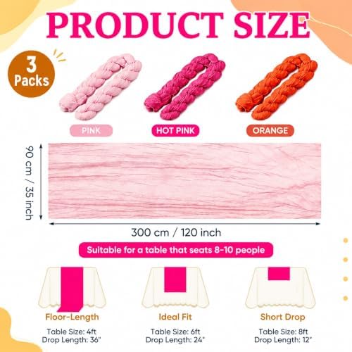 3 Pcs Hot Pink and Orange Cheesecloth Table Runners 118"