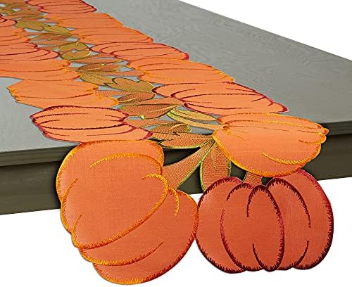 DII Fall Table Decorations Indoor Décor, Thanksgiving, Table Runner, 14x108, Embroidered Cut Work Pumpkins