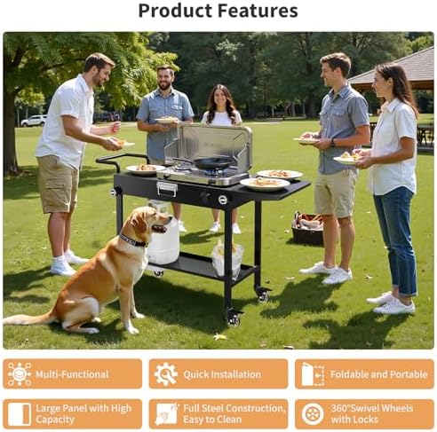 Portable Grill Cart for Blackstone Griddle, 440lb Foldable Outdoor Grill Table with Wheels for Ninja, 31" W x 17" D Blackstone Griddle Stand with Caddy Fit 17” or 22”, Black