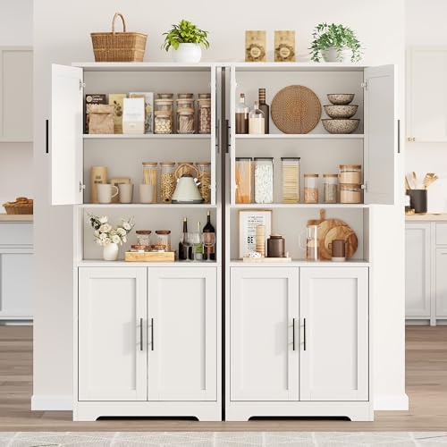 70" Tall Pantry Cabinet, Kitchen Pantry Cabinet with Doors and Adjustable Shelves, Freestanding Cupboard, Tall Storage Cabinet for Bathroom, Dining Room, Living Room, White