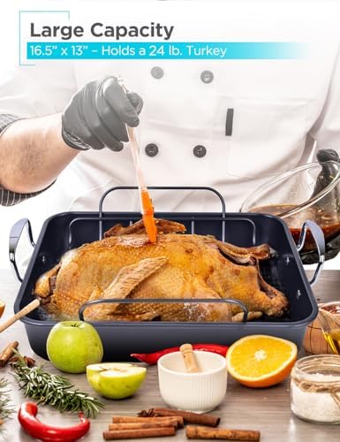 BLACK+DECKER Carbon Steel Turkey Roasting Pan with U-Shaped Rack, BDK400B