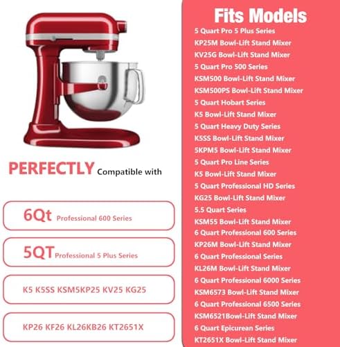 5.5-6QT Stainless Steel Flat Beater for KitchenAid Stand Mixer, Kitchen Aid Paddle Attachment Accessories/No coating/Dishwasher Safe Replacement for kitchenaid Professional 5 Plus and 600 Series Mixer