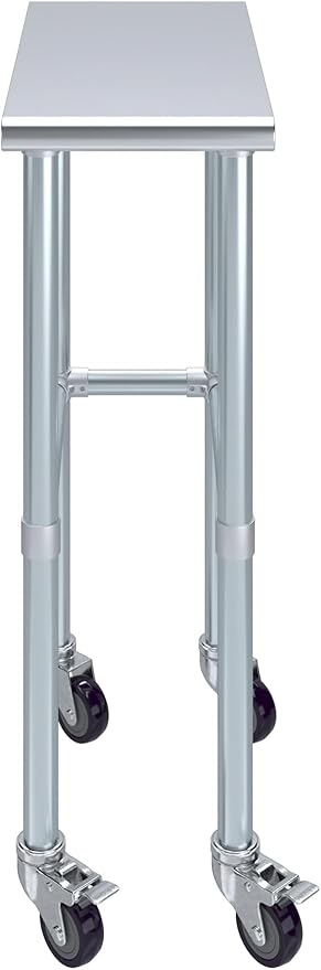 Stainless Steel Work Table Open Base & Wheels | Work Station | Metal Work Bench (Stainless Steel Work Table Open Base + Casters) (12" Long x 24" Deep)