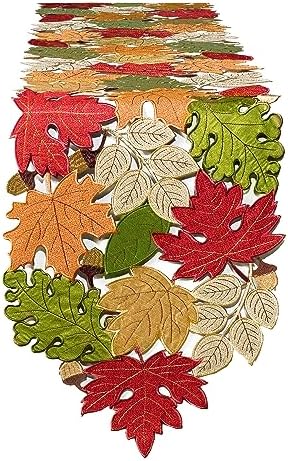 KEVA Fall Table Runner 108inches Long, Thanksgiving Harvest Cutwork Embroidered Table Runner 13in x 108in, Autumn Maple Leaves Table Decoration for Home Dining Kitchen Table