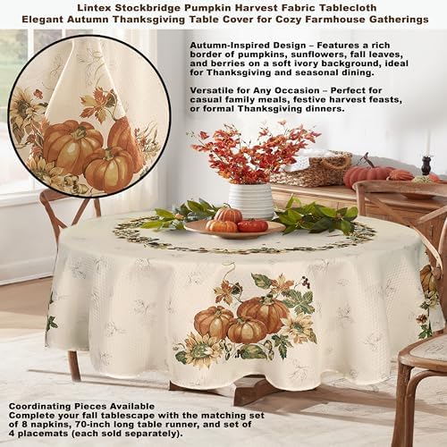 Lintex Thanksgiving Stockbridge Pumpkin Tablecloth 60 x 84 Inch Oval