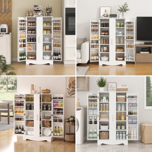 kepptory 47" Kitchen Pantry Cabinet with Drawer, Freestanding Food Storage Cabinet with Doors and Adjustable Shelves, Floor Cupboard Organizer for Dining Room White