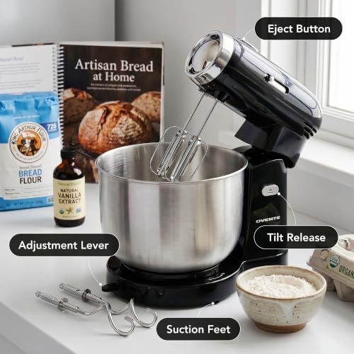 OVENTE Electric Stand Mixer, 3.5 QT, 5 Mixing Speeds, 250W, Black SM680B