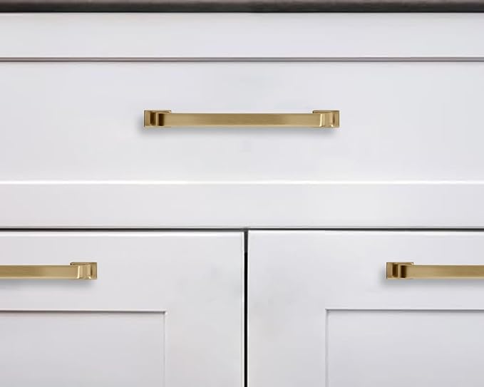 Khtumeware 2 Pack 8 Inch Cabinet Handles - Brushed Brass & Gold Drawer Pulls