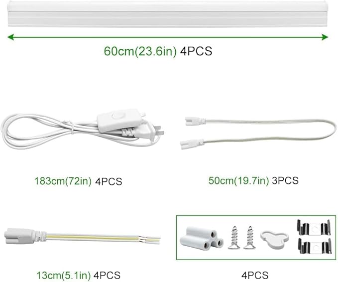 LightingWill LED T5 Integrated Fixture 4FT, Natural White 4000K, 20W, Linkable LED Shop Light, Ceiling Light and Under Cabinet Light, Corded Electric with Built-in ON/Off Switch, 4 Pack