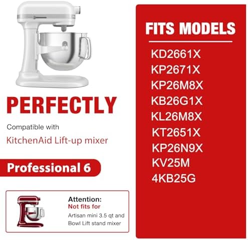6QT Stainless Steel Flex Edge Beater for KitchenAid Mixer Professional 6 Quart Paddle Attachment Compatible with Kitchen Aid Accessories KD2661X, KP2671X with Silicone Edges Scraper