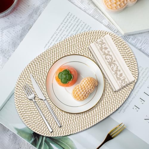 Oval Woven Placemats Set of 8 Heat Resistant Placemats 17.5 x 12 Inches Farmhouse Cotton Rope Place Mats for Dining Tables Trivets for Hot Dishes, Mixed Brown