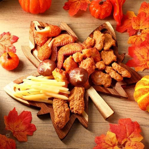 Rtteri 4 Pcs Maple Leaf Wood Serving Tray, Thanksgiving Appetizer Platter