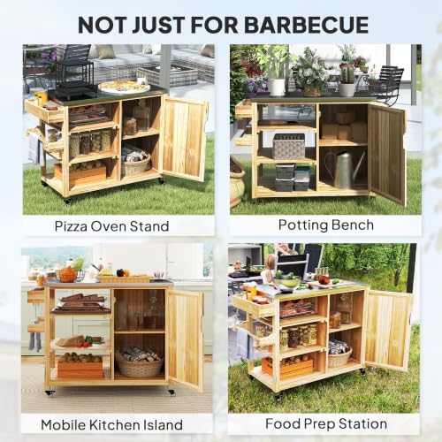 Outsunny Outdoor Grill Cart, Storage Cabinet, Outdoor Kitchen Island