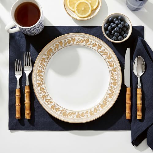 Solino Home 100% Pure Linen Woven Placemats Navy, Fete 14 x 19 in, Set of 6