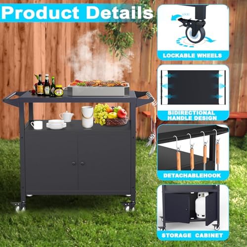 COZEER Outdoor Grill Table with Storage, Weatherproof Grill Cart