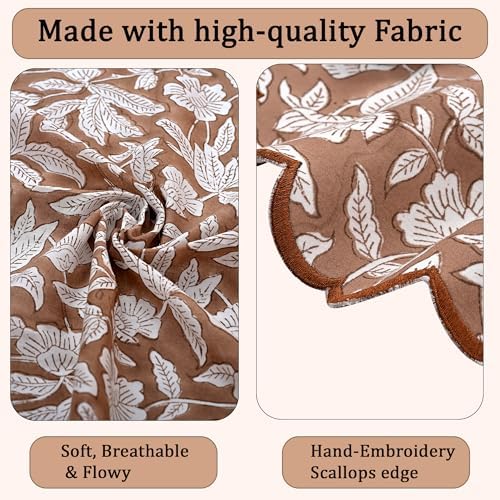 Ridhi Floral Block Print Round Placemats 15 Inch, Set of 4, Oak Brown