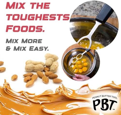 PBT - Peanut Butter Mixer, Stainless Steel Stirring Tool for Natural Peanut Butter, Dough, Yogurt, Sauces, and More - Fits Any Container Size, Less Mess, Dishwasher Safe (WHITE)