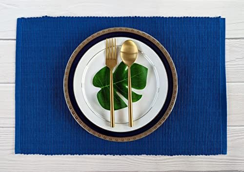 100% Cotton Ribbed Placemats - Set of 8-13 x 19 Inches - Royal Blue - Everyday Cloth Table Mats - Thick Construction, Washable & Reusable Cloth Place Mats - by AVKA Studio