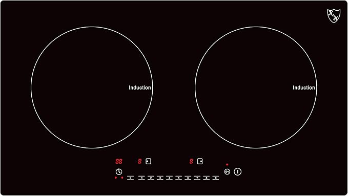 K&H 2 Burner Dual Double 24 Inch Built-in Induction Electric Stove Top Ceramic Cooktop 120V 1800W INDH-1802-120Hx