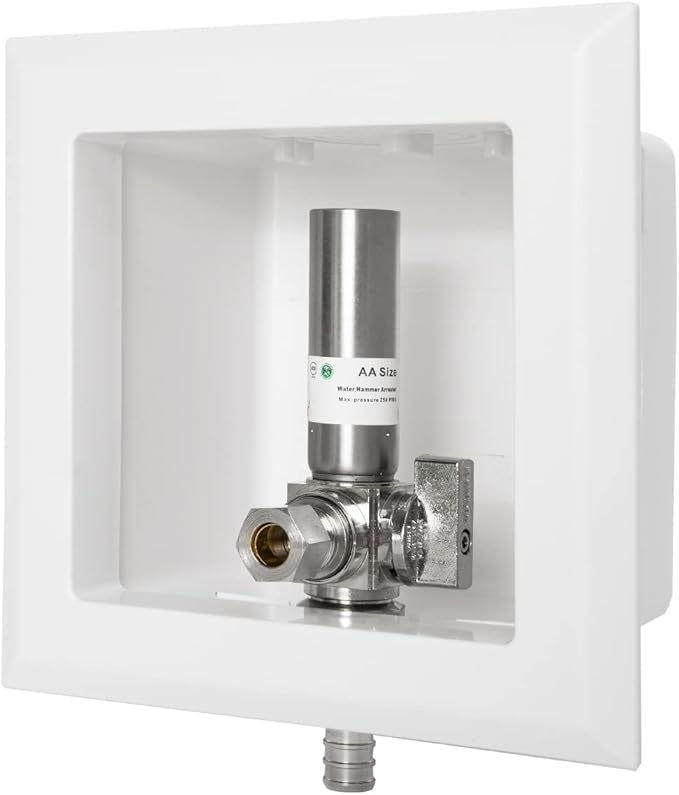 EFIELD Pex Pre-assembled Dishwasher Outlet Box, 1/2-Inch Barb Crimp Pex F1807 Inlet with Installed 1/4-Turn Stop Angle Valve, Copper Water Hammer Arrestor, Chrome Plated,(DW010)