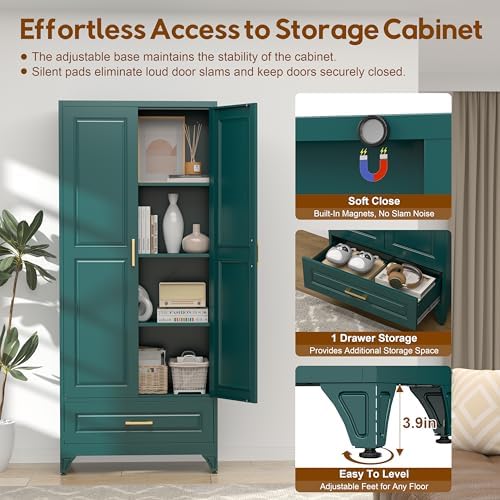 UNICOLY 75" Kitchen Pantry Cabinet,Metal Storage Cabinet with Drawer,