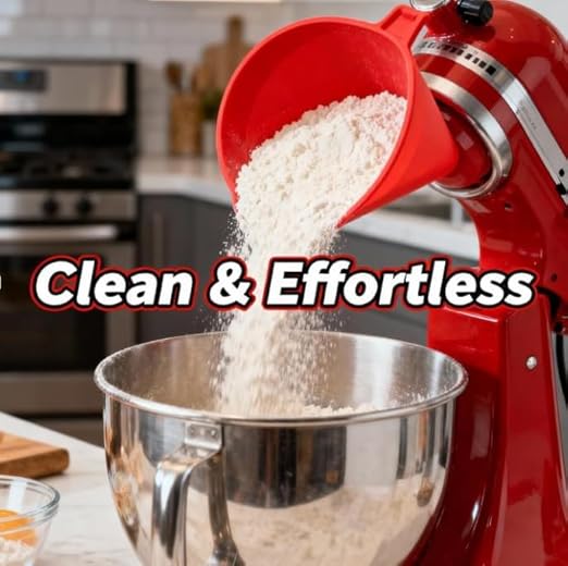 Universal Flour Funnel Attachment for Tilt-Head Stand Mixers (4.5–5 Qt), No-Mess Easy-Pour Baking Accessory, Wide-Mouth Anti-Splash Design, Dishwasher-Safe Tool for Dry & Liquid Ingredients(Black)