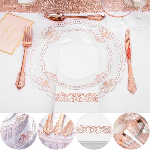 Ciaell 175 Piece Rose Gold Plastic Plates for Weddings Parties