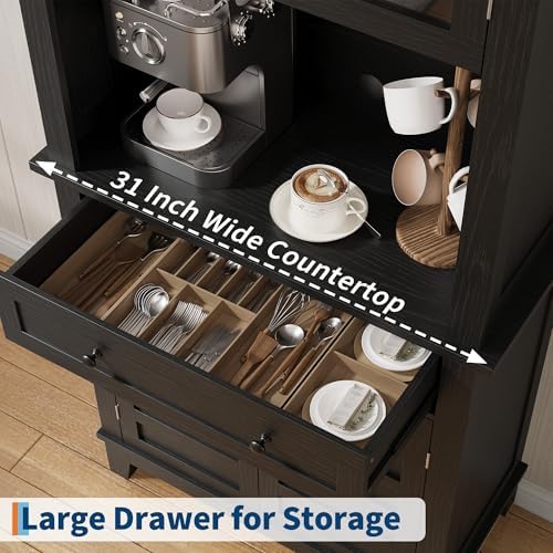 Garvee 72" Tall Kitchen Pantry Cabinet with Hutch and Microwave Stand